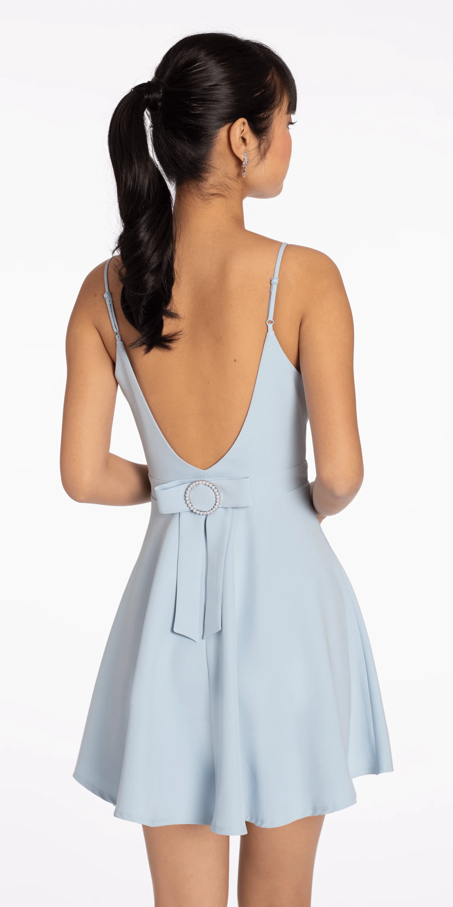 V Back Scuba Skater Dress with Pearl Bow - Image 4
