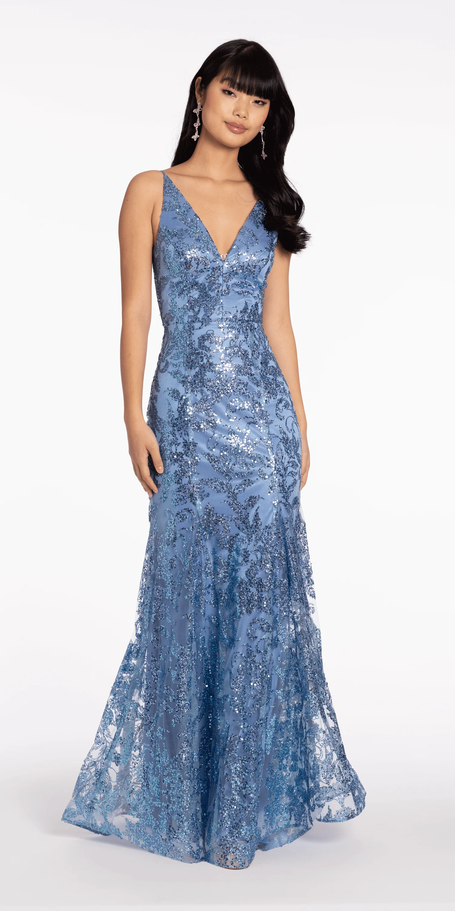V Neck Sequin Glitter Mesh Trumpet Dress - Image 3